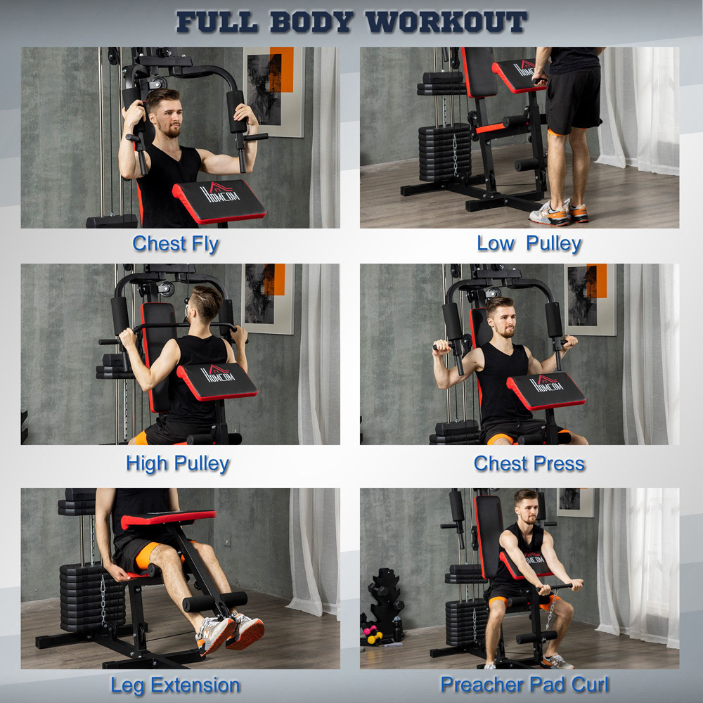 HOMCOM Multi Exercise Red Gym Workout Station with Weight Stack Image 4