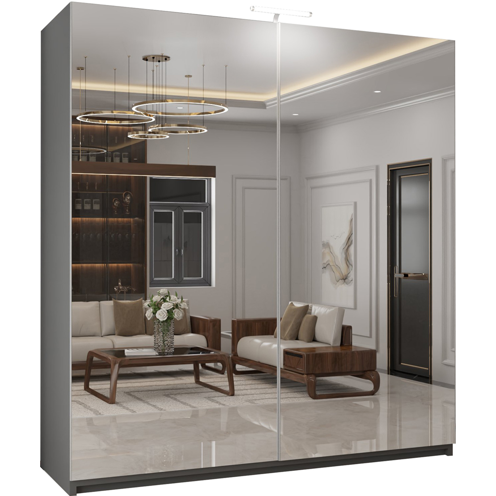 M N Furniture Modern 2 Door Grey Mirrored Sliding Wardrobe 150cm Image 2