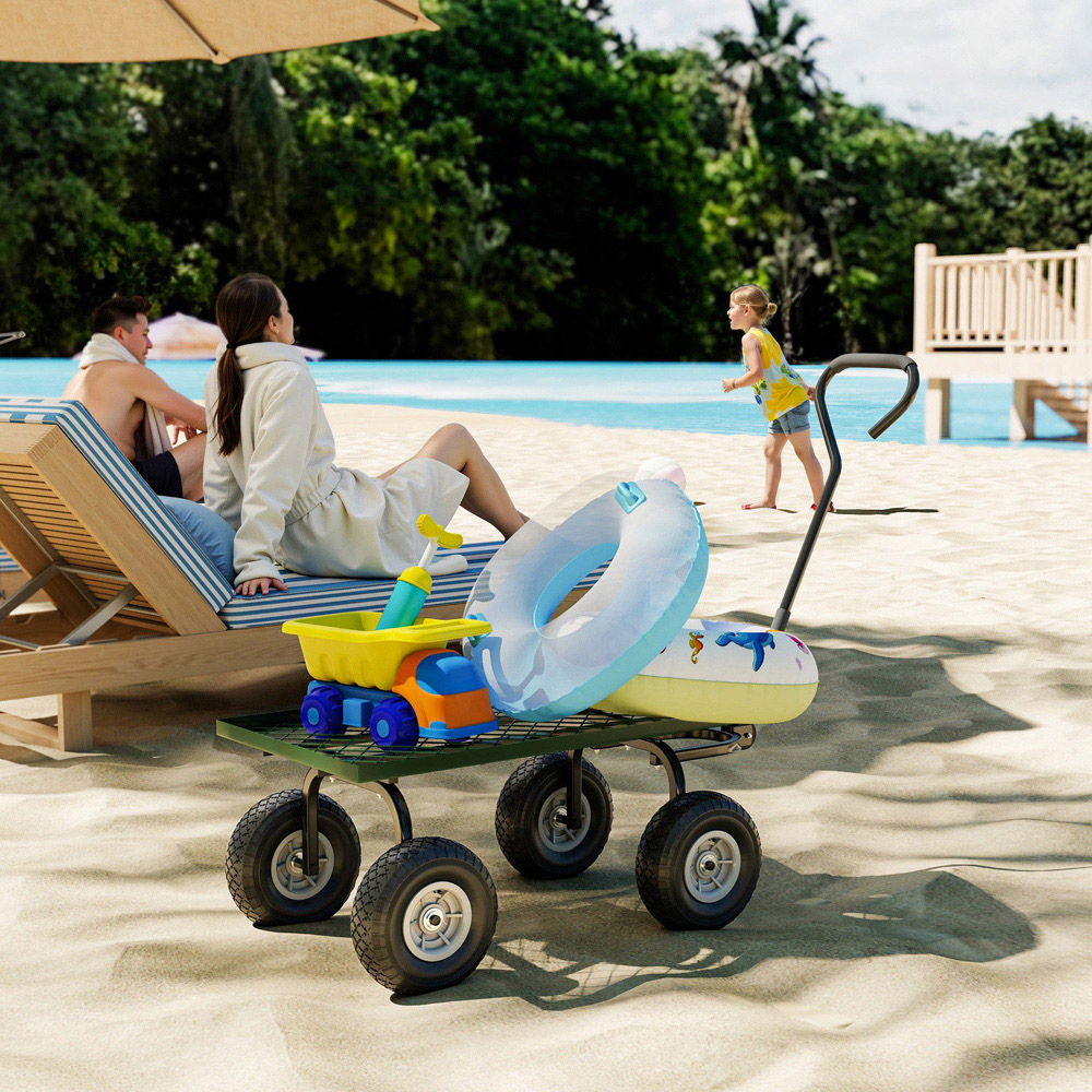 Outsunny Green Garden Trolley Cart with Pneumatic Wheels 150kg Image 4