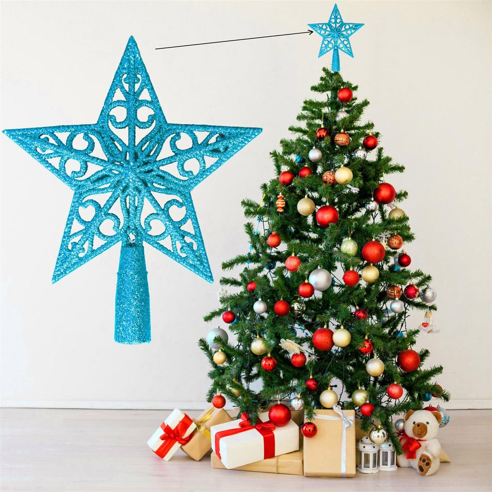 Shatchi Ice Blue Glitter Star Tree Topper Image 4