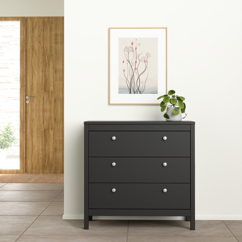 Florence Madrid 3 Drawer Matt Black Chest of Drawers Image 5