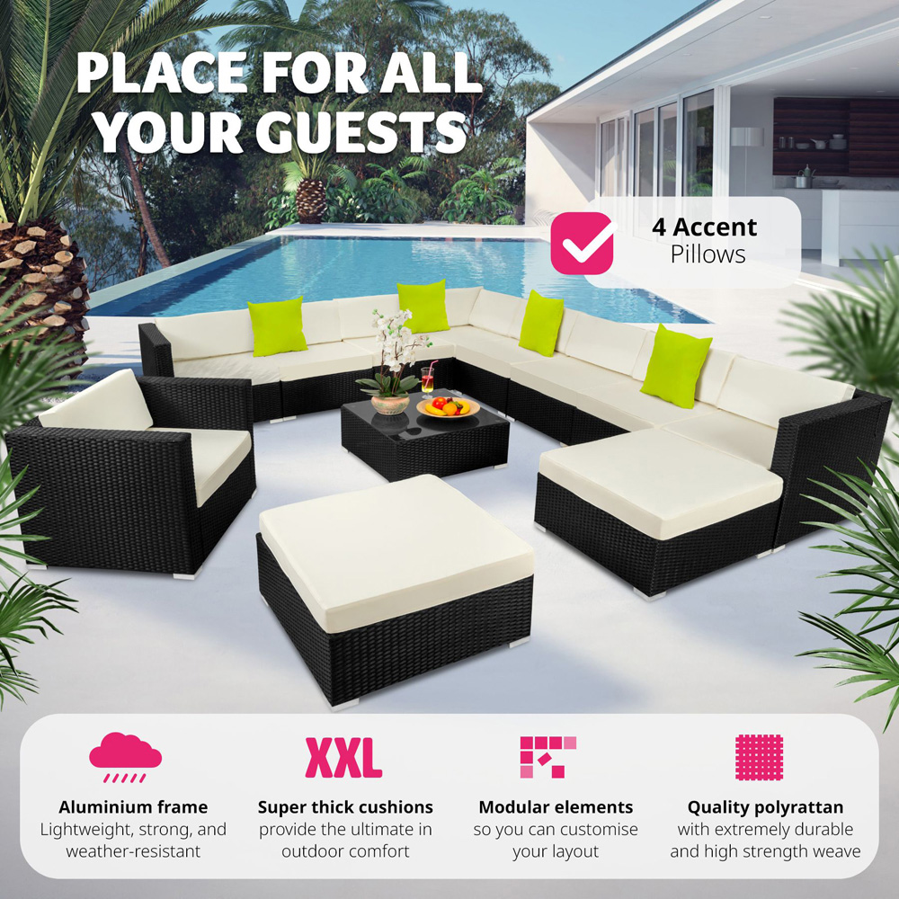 tectake Las Vegas 11 Seater Black Polyrattan Garden Corner Lounge Set Image 5