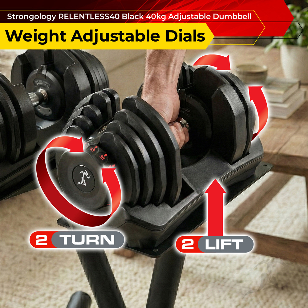 Strongology Black Adjustable Dumbbell and Weights Set 40kg Image 2