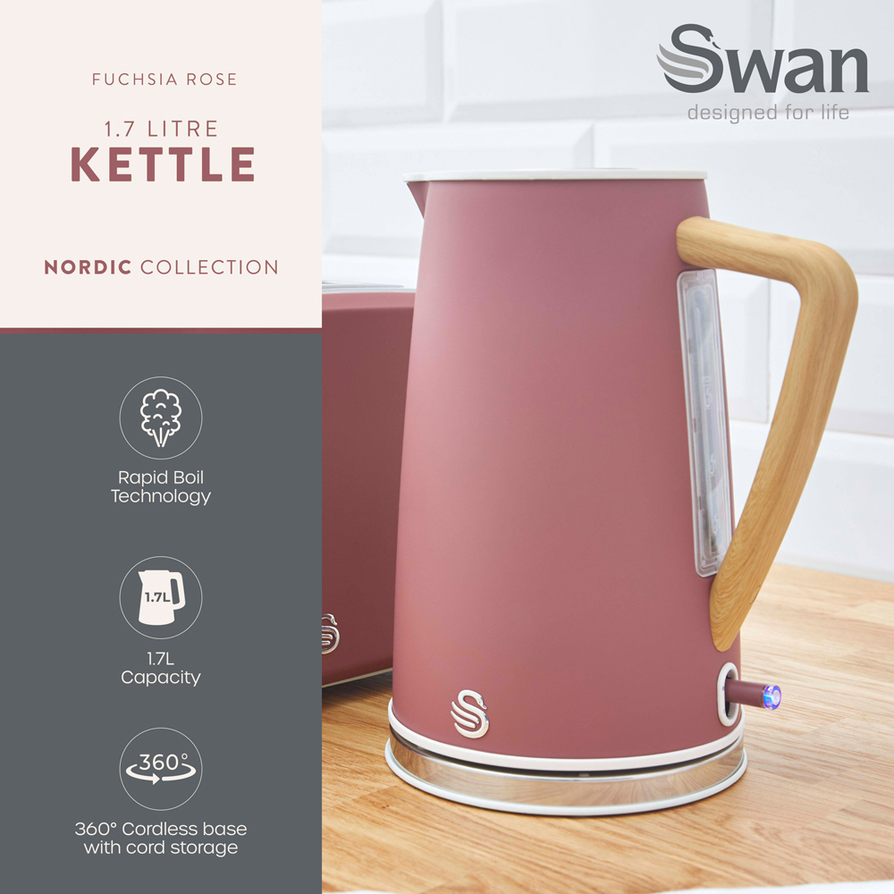 Swan Nordic EEJB332 Fuchsia 4 Slice Toaster and 1.7L Cordless Kettle Set Image 7
