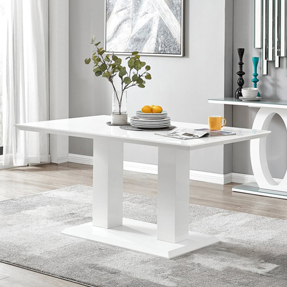 Furniturebox Molini Cesano 6 Seater Dining Set White Gloss Cream and Gold Image 2