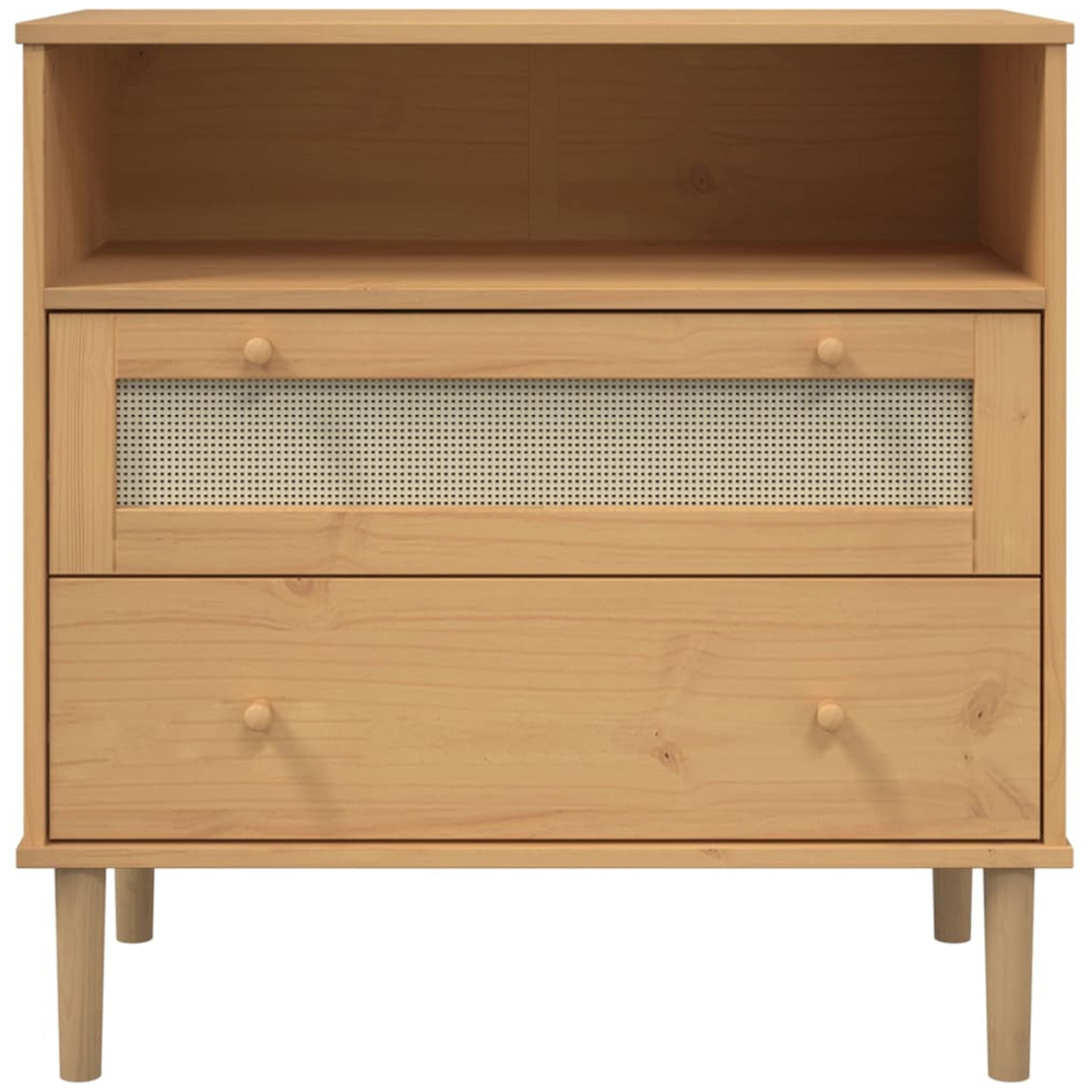 vidaXL Senja 2 Drawer Single Shelf Rattan Look Solid Wood Pine Sideboard Image 5
