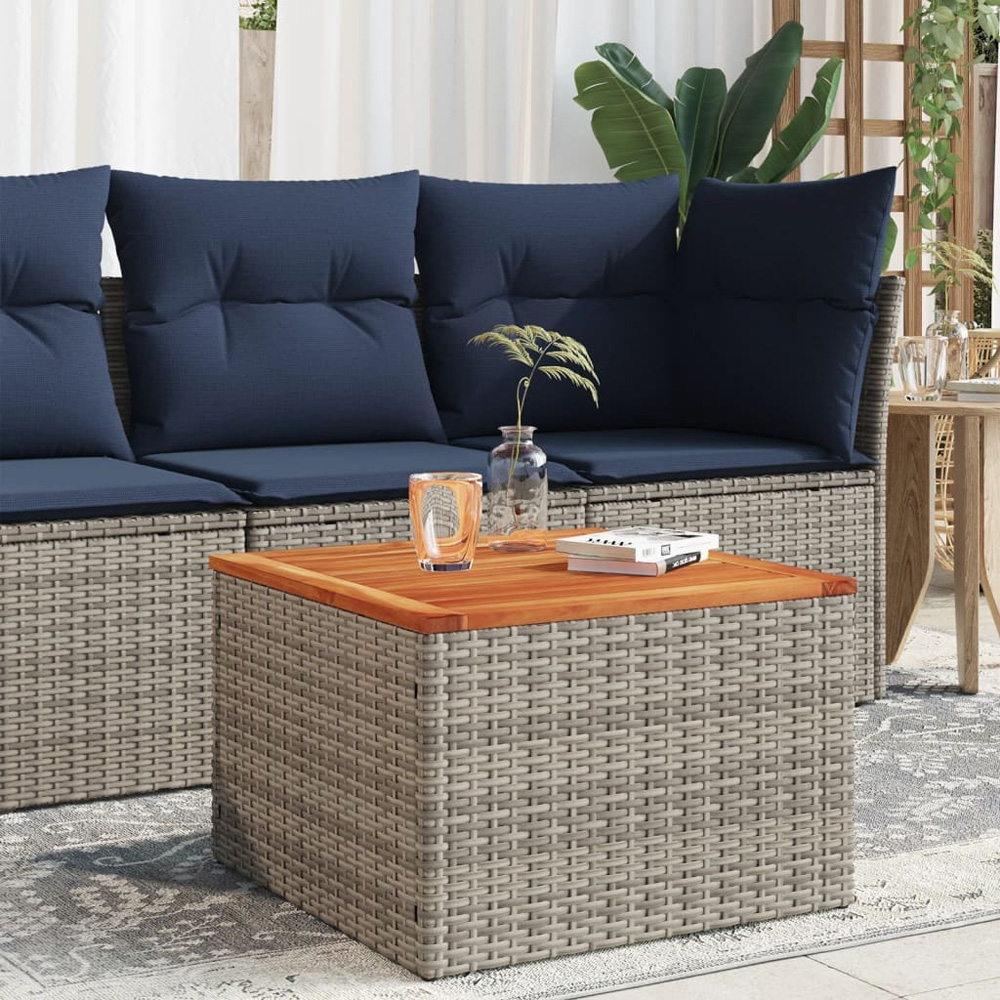 Walplus Grey Brown Poly Rattan Acacia Wood Top Garden Coffee Table Image 6