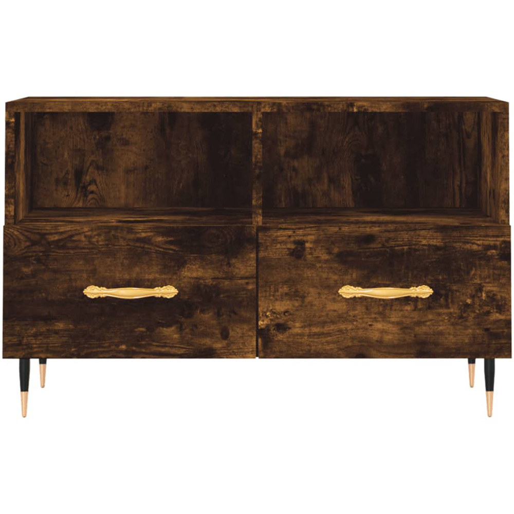 vidaXL 2 Drawer 2 Shelf Smoked Oak Wooden TV Cabinet Image 3