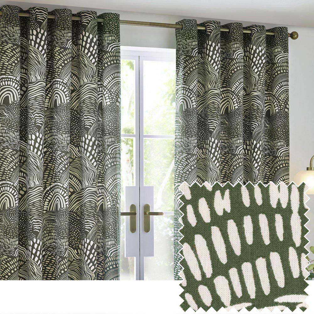 Hoem Nola Olive Abstract Eyelet Curtains 229 x 229cm Image 5
