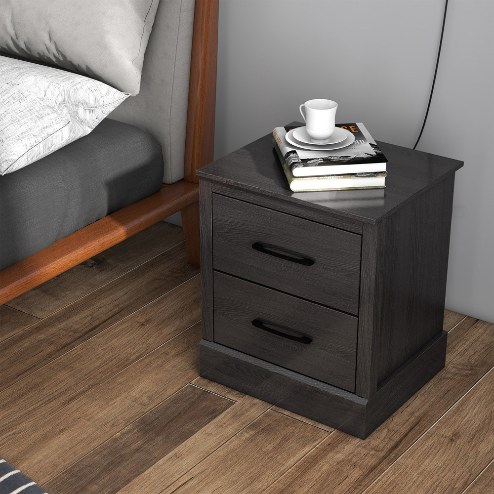 Costway 2 Drawer Dark Grey Bedside Table Image 3