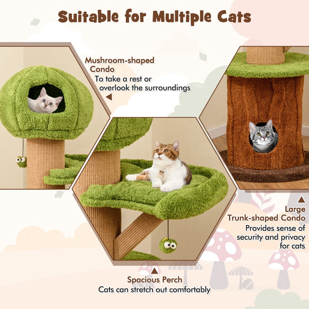 Costway Green Mushroom Indoor Cat Tree 148cm Image 5