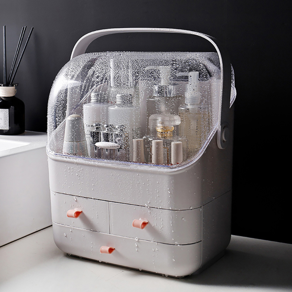 Living and Home 3 Drawer Makeup Storage Organiser with Transparent Lid and Handle Image 5