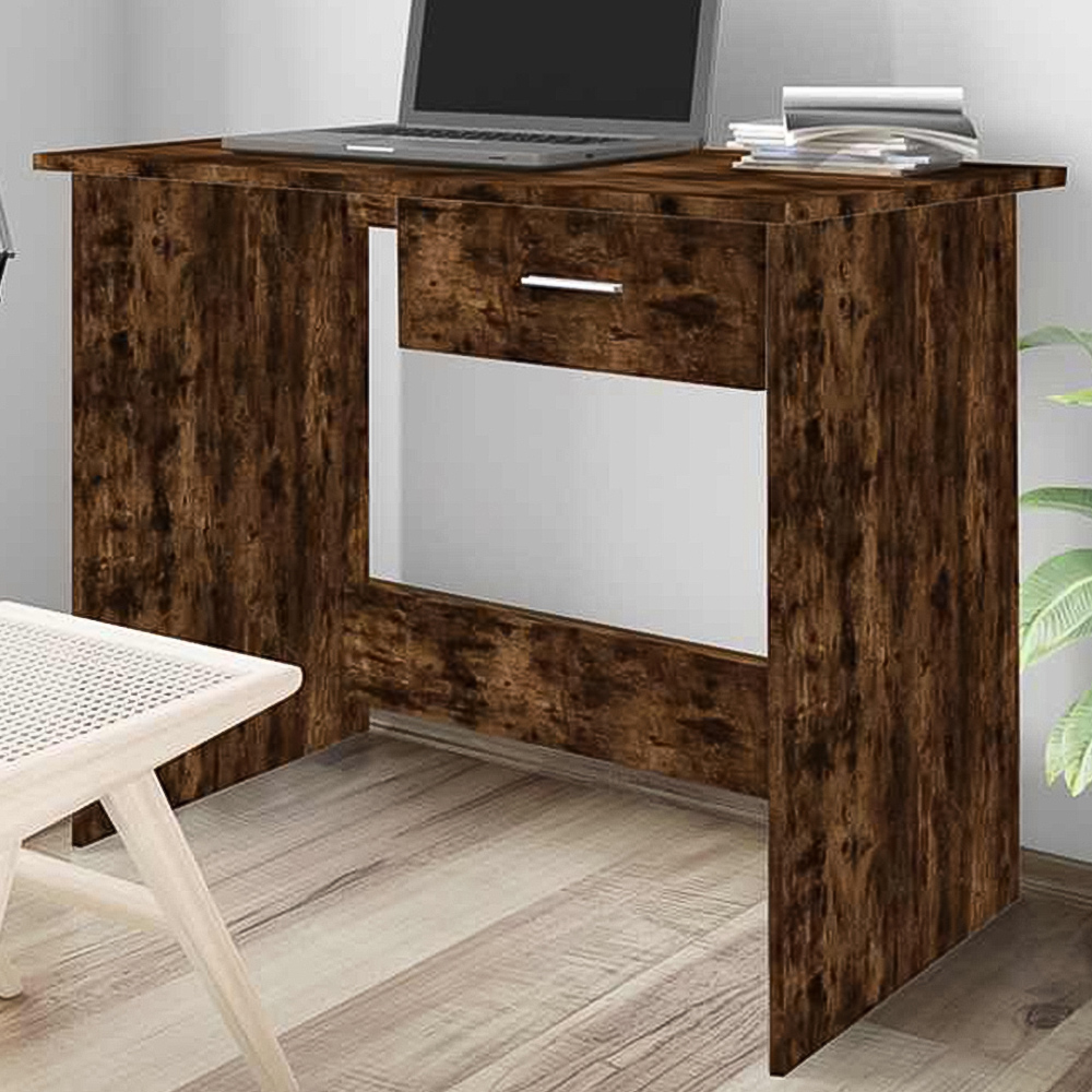 vidaXL Single Drawer Computer Desk Smoked Oak Image 1