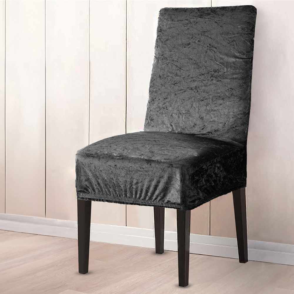 Homerepublic Charcoal Crushed Velvet Stretch Fit Chair Cover Image 2
