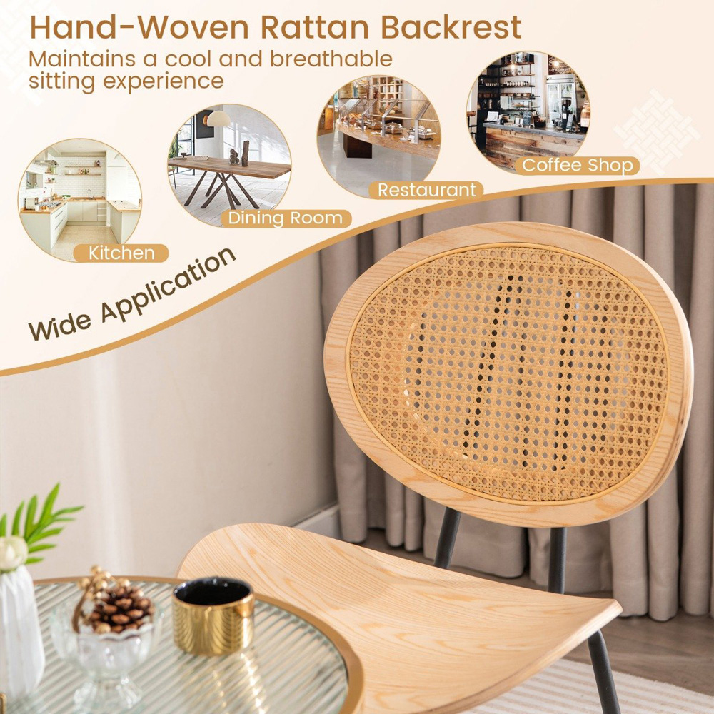 Costway Set of 2 Natural Rattan and Plywood Dining Chairs Image 7