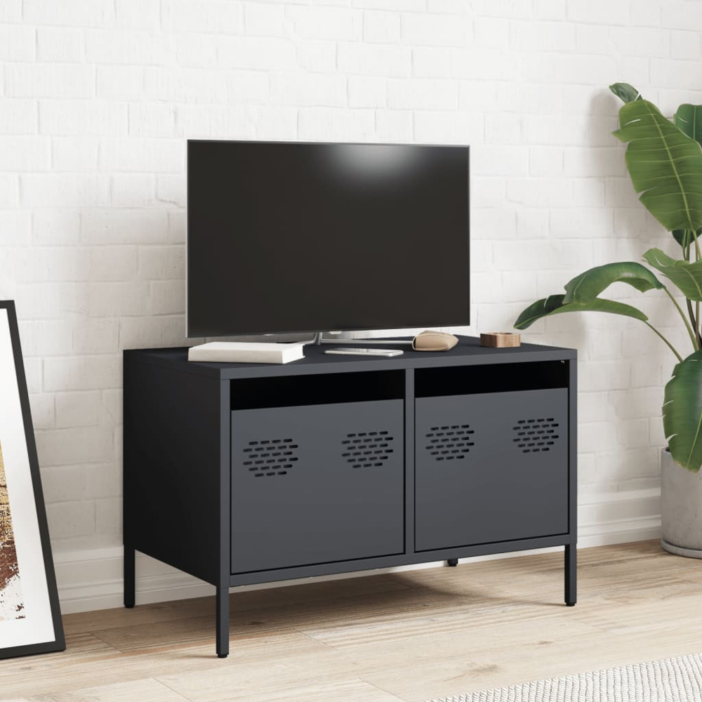 vidaXL 2 Drawer Anthracite Cold-Rolled Steel TV Cabinet Image 3