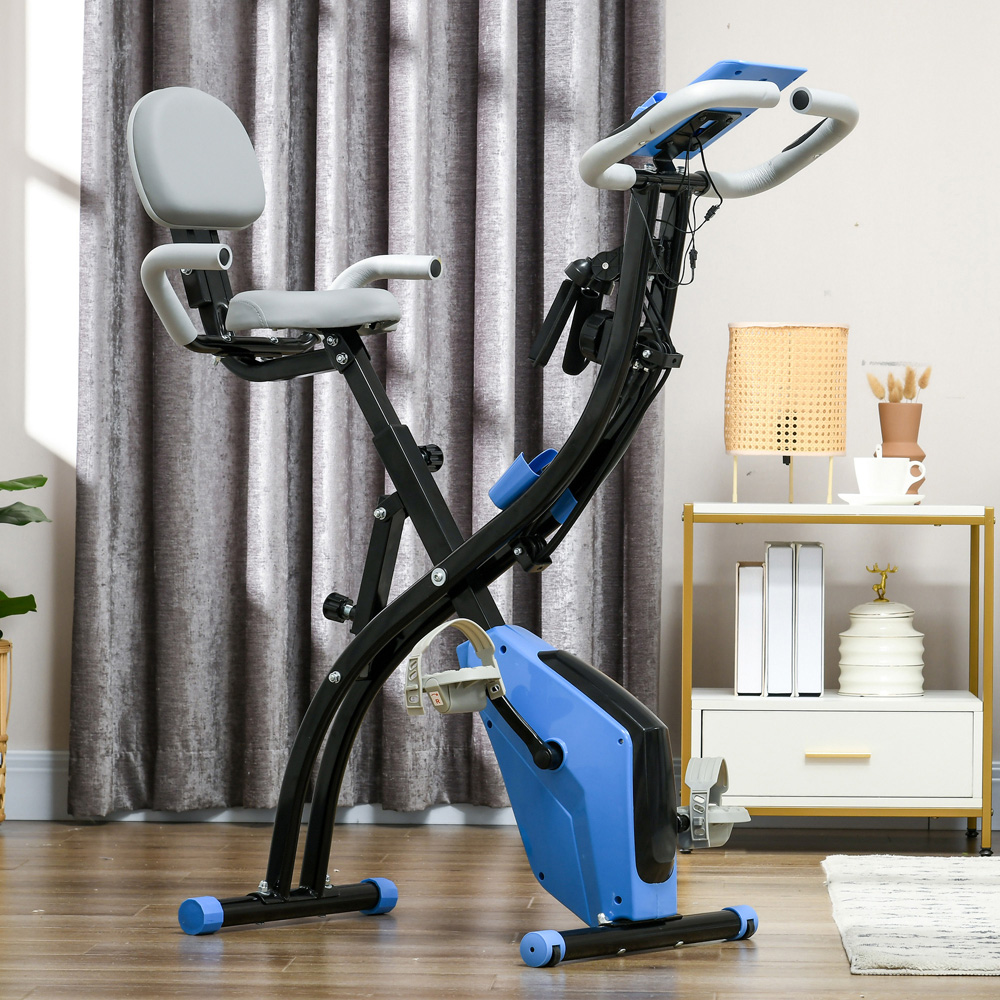 HOMCOM 2 in 1 Light Blue Magnetic Resistance Folding Exercise Bike Image 2