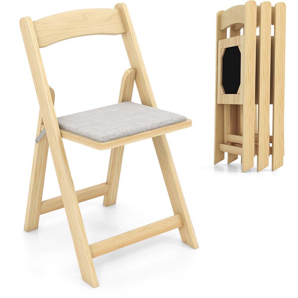 Costway Set of 2 Natural Foldable Dining Chairs Image 3