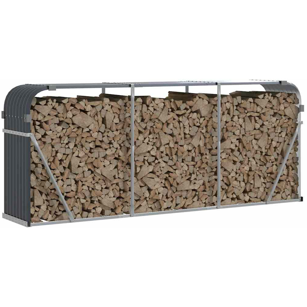 vidaXL Anthracite Galvanised Steel Firewood Log Holder 100 x 234 x 45cm Image 2