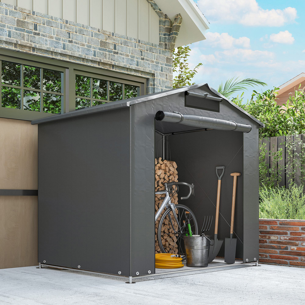 Outsunny 6 x 4ft Dark Grey Garden Bike Storage Shed Image 3