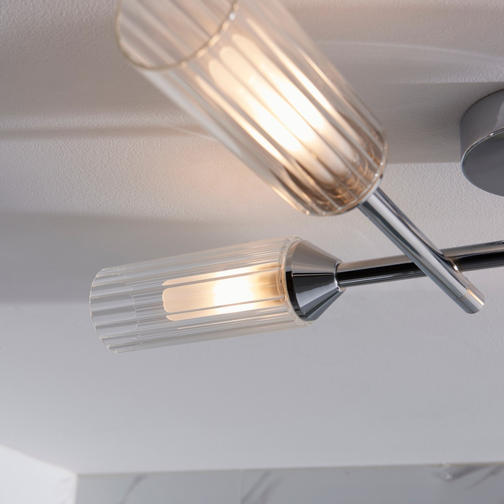 Merano Casoria 4 Light Ribbed Glass Chrome Plate Semi Flush Ceiling Light Image 5