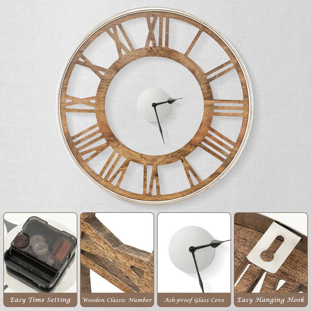 Costway Classic Frame Large Round Silent Wall Clock 50cm Image 4