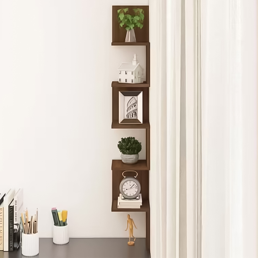 Alivio 5 Tier Brown Zigzag Wall Mount Floating Corner Shelf Image 4