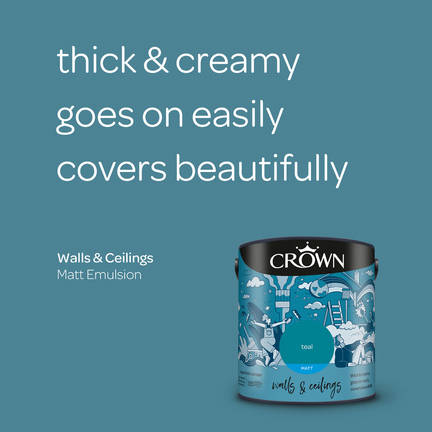 Crown Wall & Ceilings Teal Matt Emulsion 2.5L Image 9