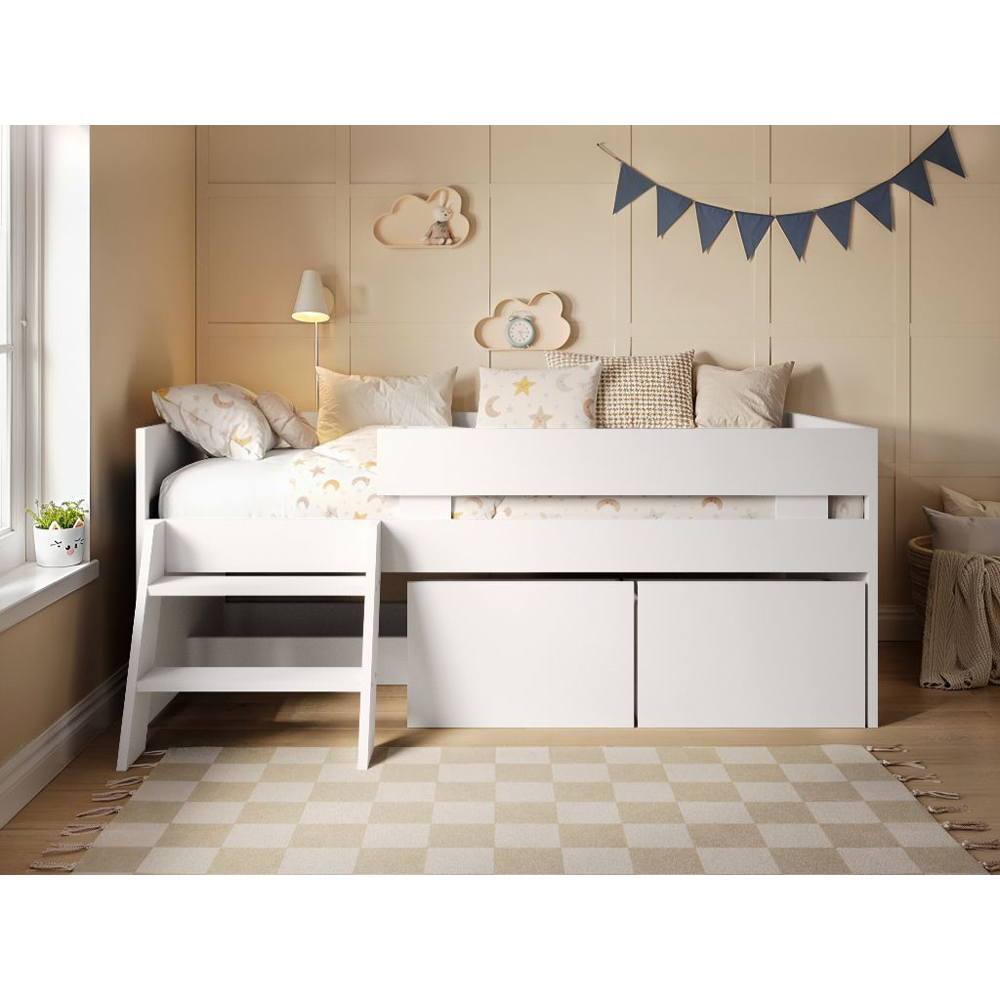 Flair Logan White Low Sleeper Bed with Storage and Moveable Ladder Image 5