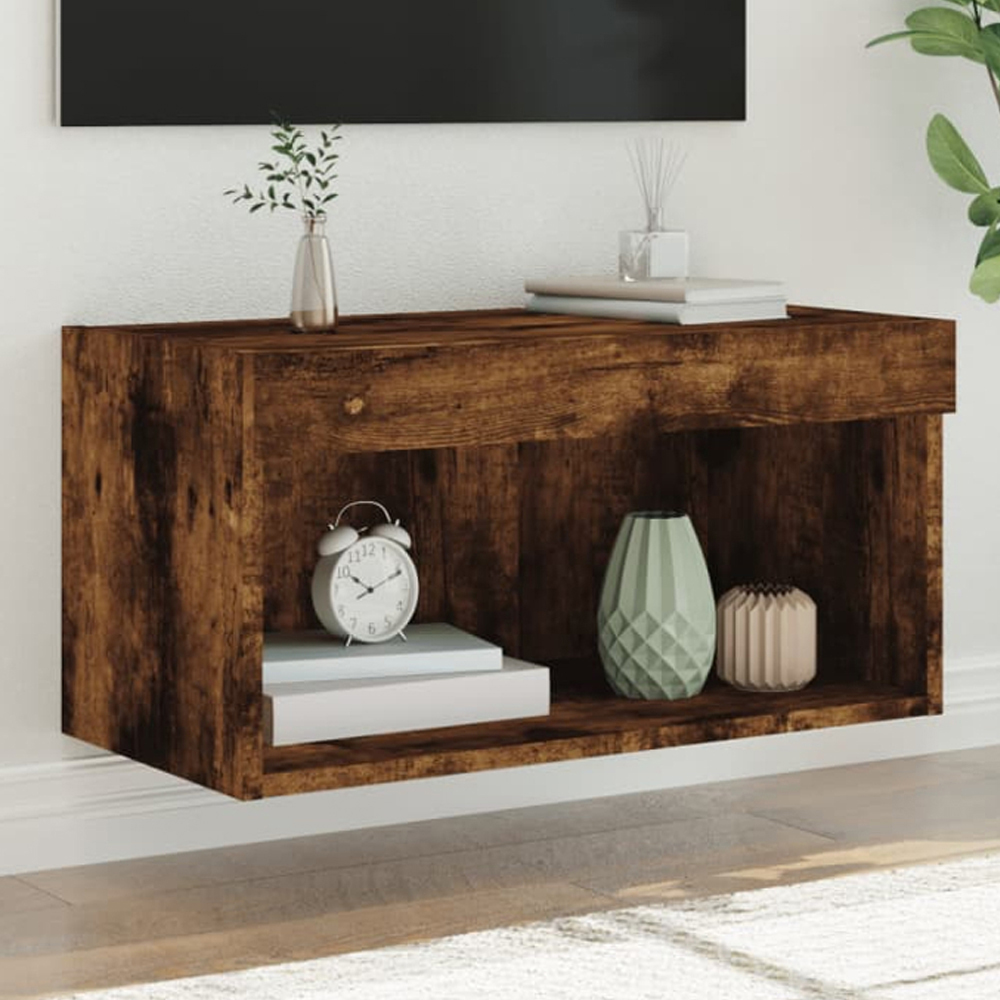 vidaXL Single Shelf Smoked Oak Wall Mounted LED TV Cabinet Image 1