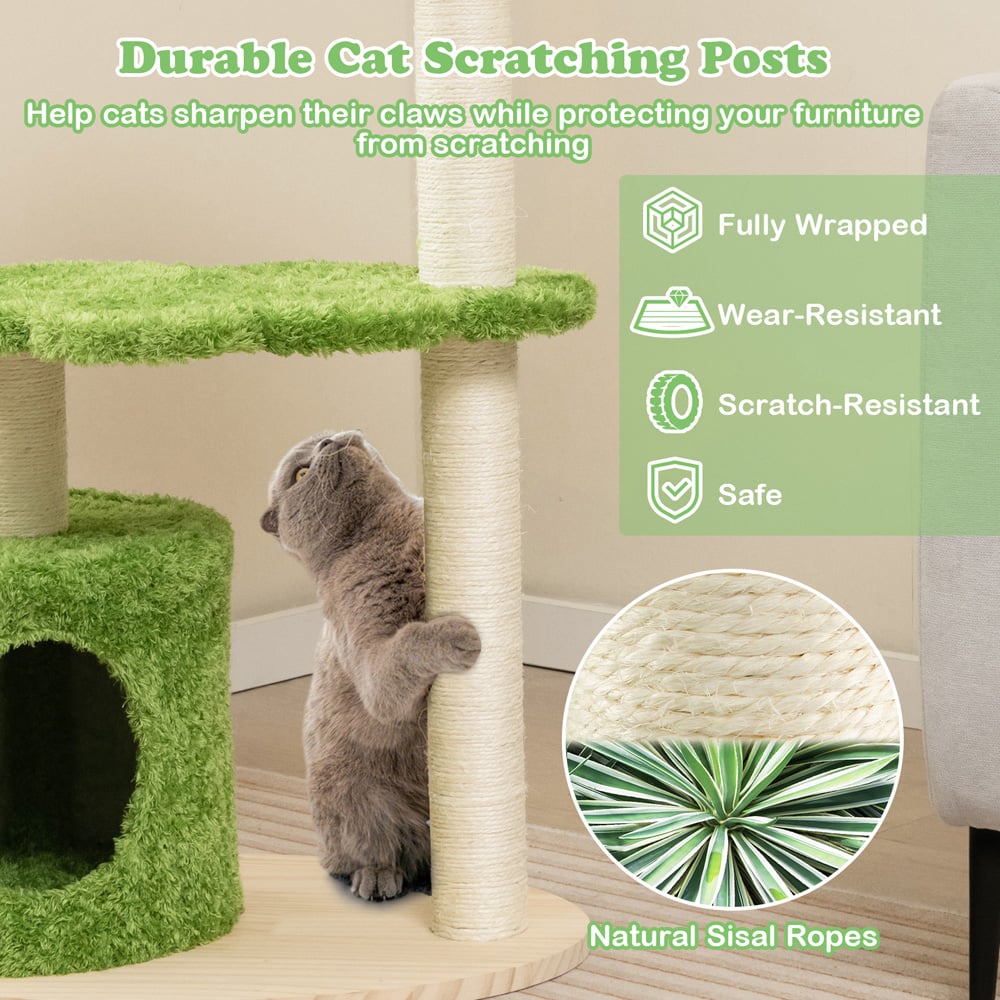 Costway Green Cat Tree with Fully Wrapped Sisal Scratching Posts 97cm Image 7