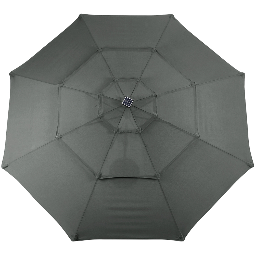 Living and Home 3 Tier Dark Grey Solar LED Crank and Tilt Parasol with Rose Cement Base 3m Image 2