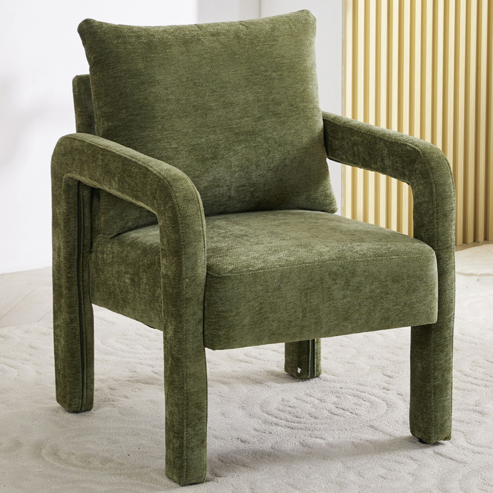 Living and Home Green Chenille Upholstered Accent Chair with Lumbar Pillow Image 1
