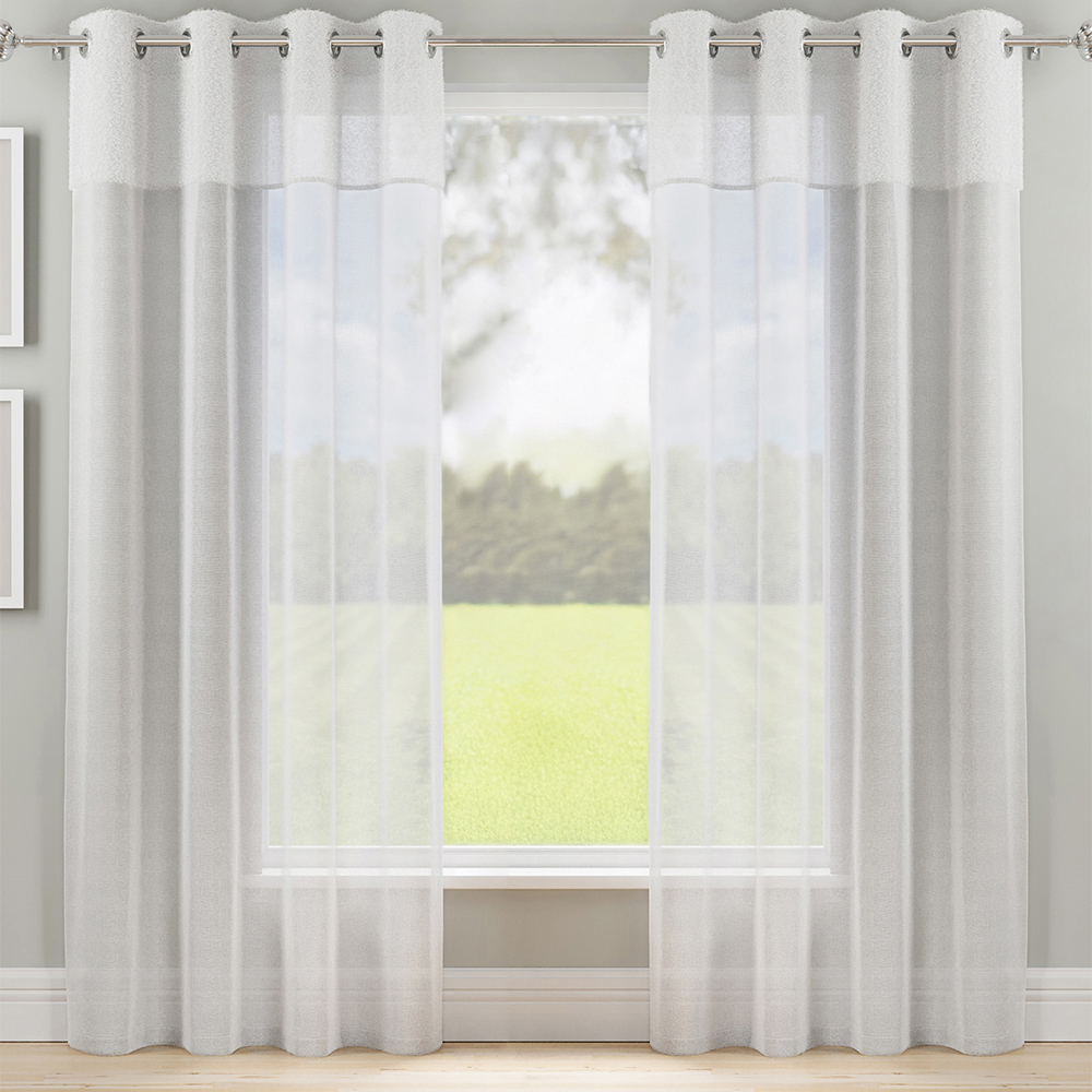 Tyrone Textiles Andorra White Textured Header Eyelet Voile Panel Curtains 140 x 137cm Image 1