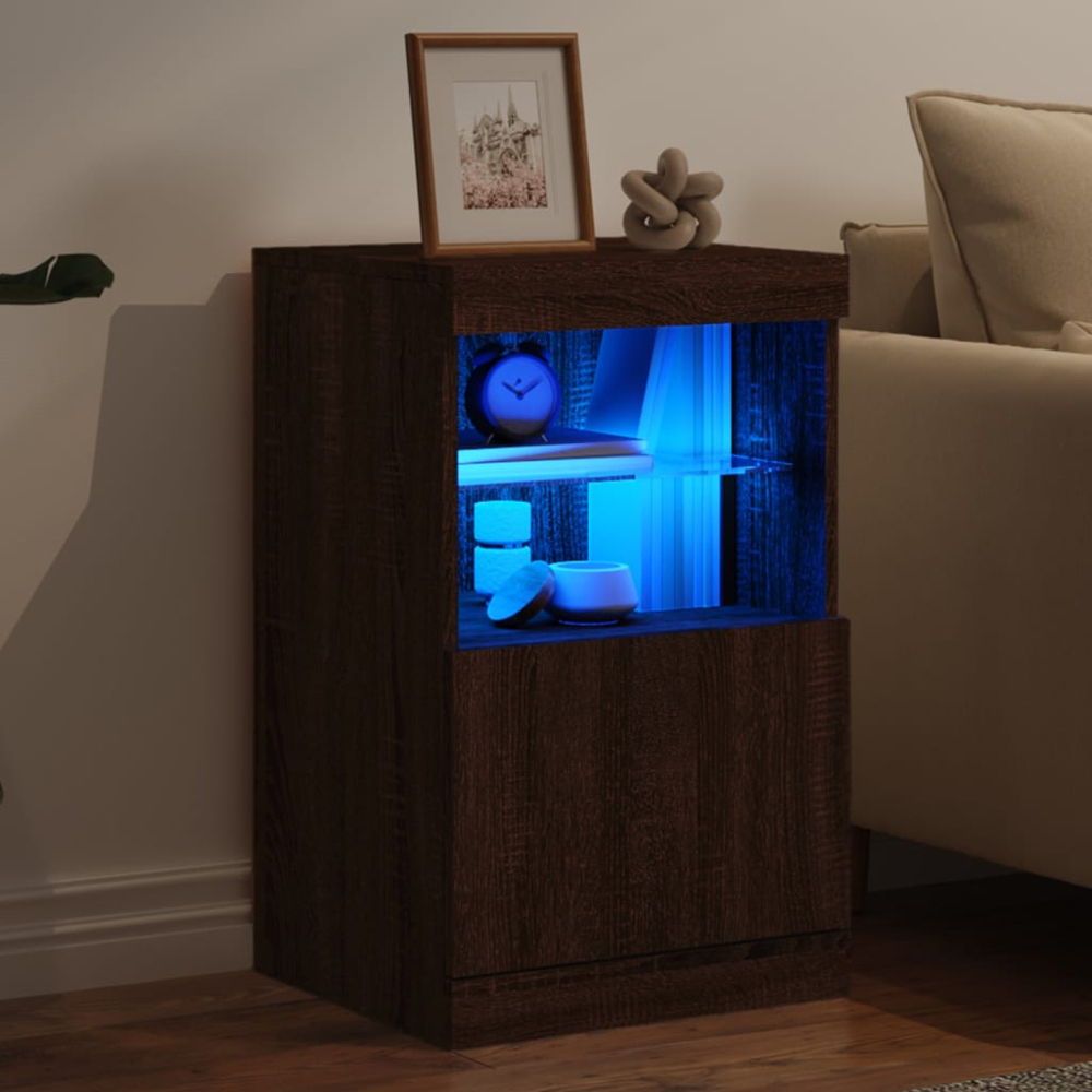 vidaXL Single Door 2 Shelf Brown Oak LED Sideboard Image 9