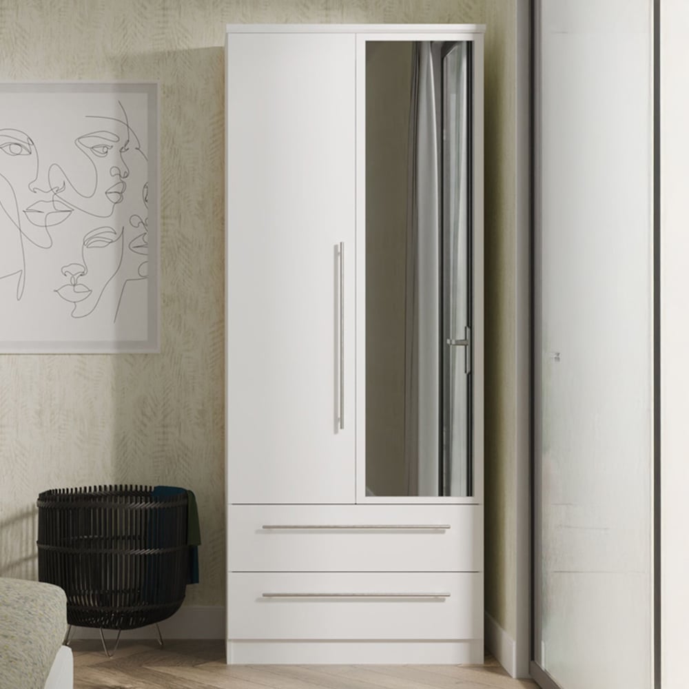 Crowndale Sherwood 2 Door 2 Drawer Double Mirror Wardrobe in Porcelain Matt Image 1