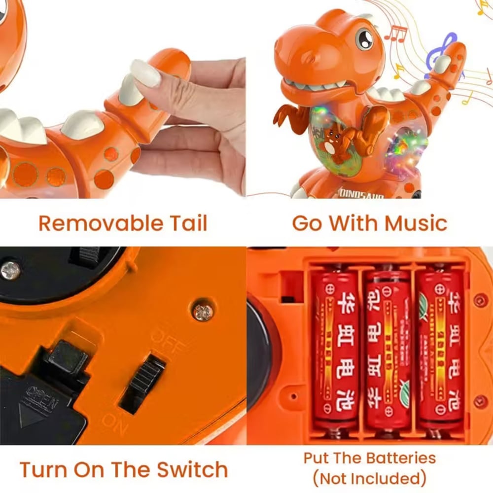 Alivio Orange Crawling Walking Musical LED Dinosaur Toy Image 7