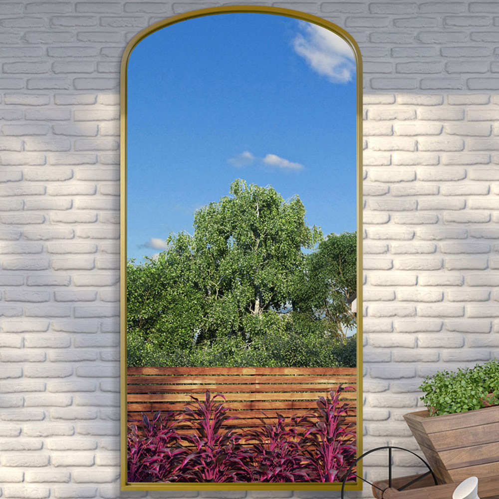 MirrorOutlet The Angustus Gold Metal Arched Garden Wall Mirror 200 x 100cm Image 2