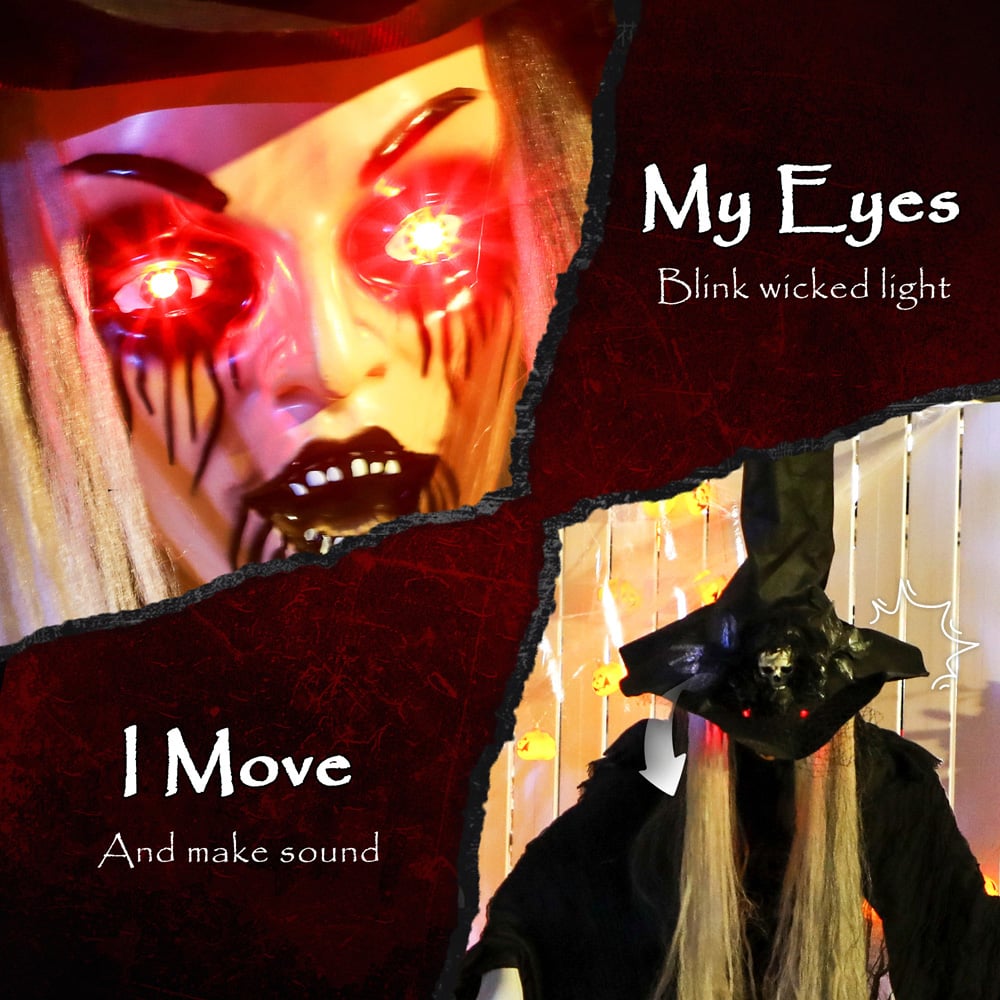 Outsunny Voice Activated Animatronics Black Standing Witch Halloween Decoration 5.5ft Image 8