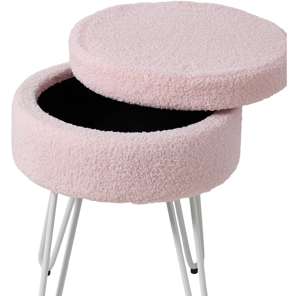 Living and Home Pink and White Teddy Fleece Hidden Storage Stool Image 4