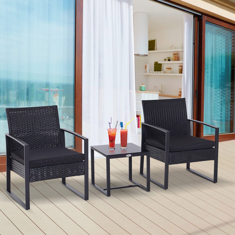 Outsunny Rattan 3 PCs Bistro Set Black Image 1