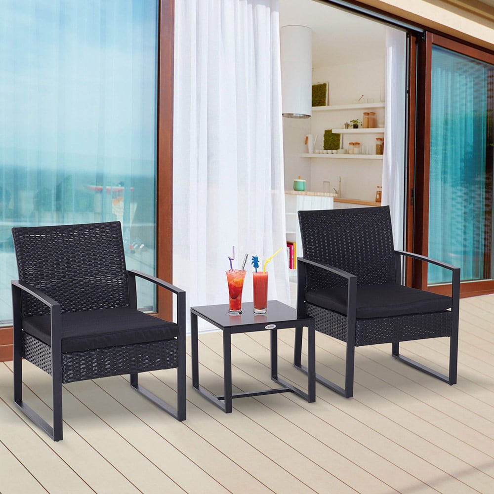 Outsunny Rattan Effect 2 Seater Bistro Set Black Image 1