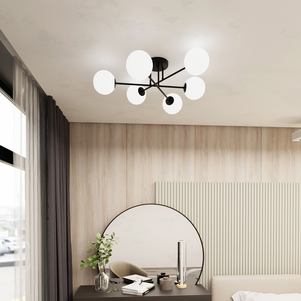 Emibig Roma 6 Light White Shade Black E14 Ceiling Light Image 7