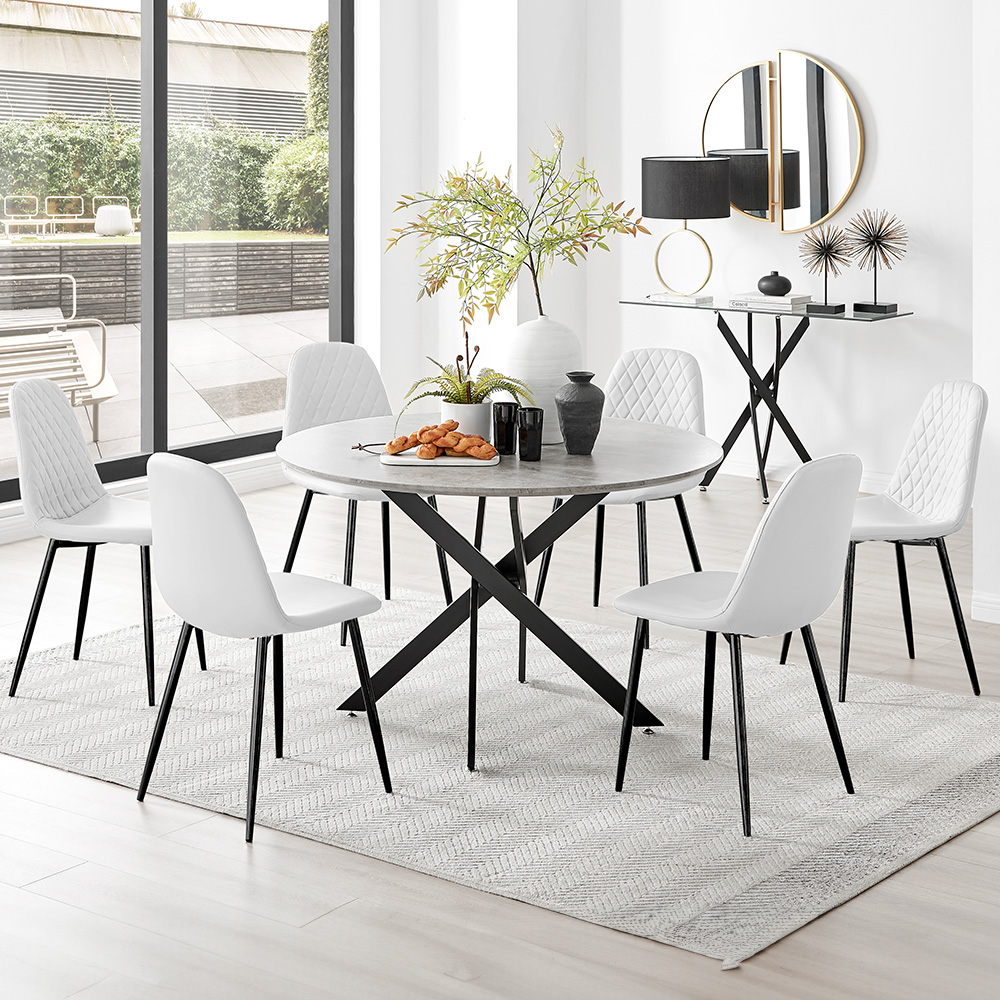 Furniturebox Arona Solara Concrete Effect 6 Seater Round Dining Set Grey Black and White Image 1