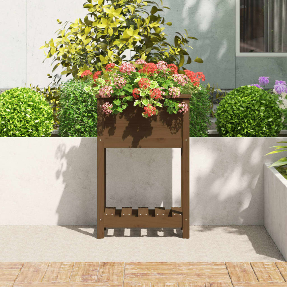 vidaXL Single Shelf Brown Solid Pine Wood Garden Planter 54 x 34.5 x 81cm Image 2