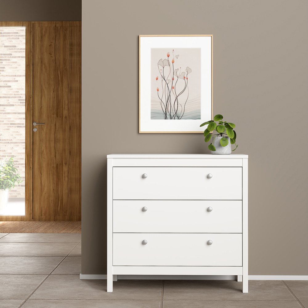 Florence Madrid 3 Drawer White Chest of Drawers Image 6