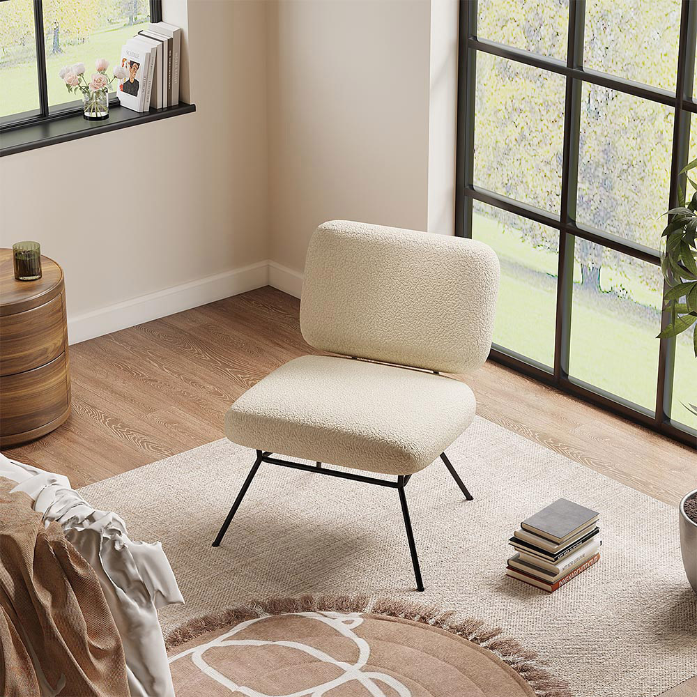 Living and Home Beige Faux Wool Accent Chair Image 8