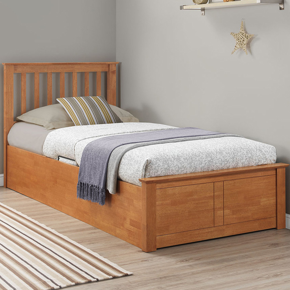 Francis Single Oak Wooden Ottoman Bed Image 1