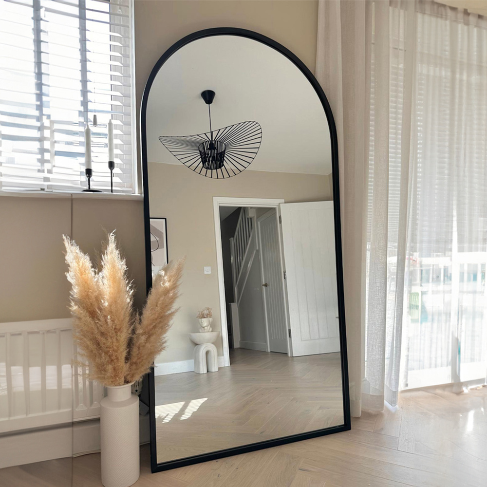 The Arcus Black Arched Leaner Wall Mirror 180 x 90cm Image 4