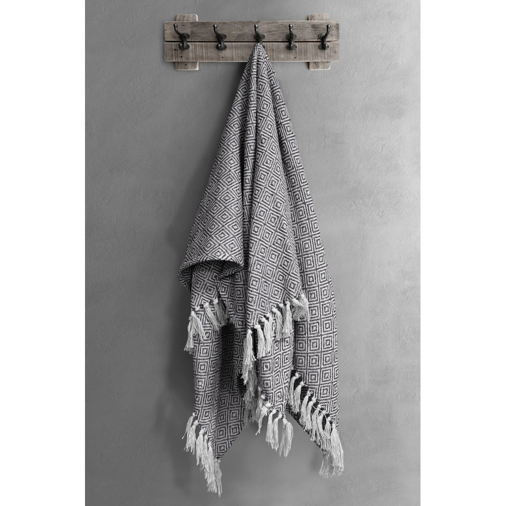 Velosso Charcoal Grey Diamond Pattern Cotton Woven Tasselled Throw 228 x 254cm Image 2